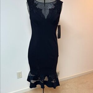 Aidan Mattox Blue Lace Front Sheath Dress